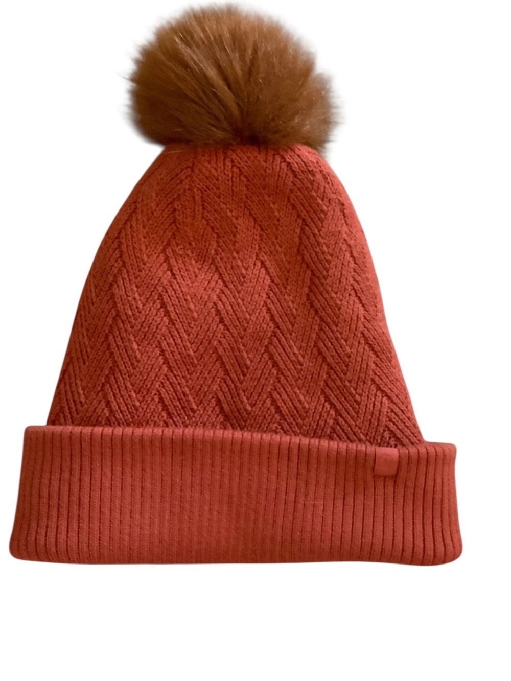 Lululemon Chevron Knit Pom Beanie Burnt Orange Fleece Lined Merino Wool Hat